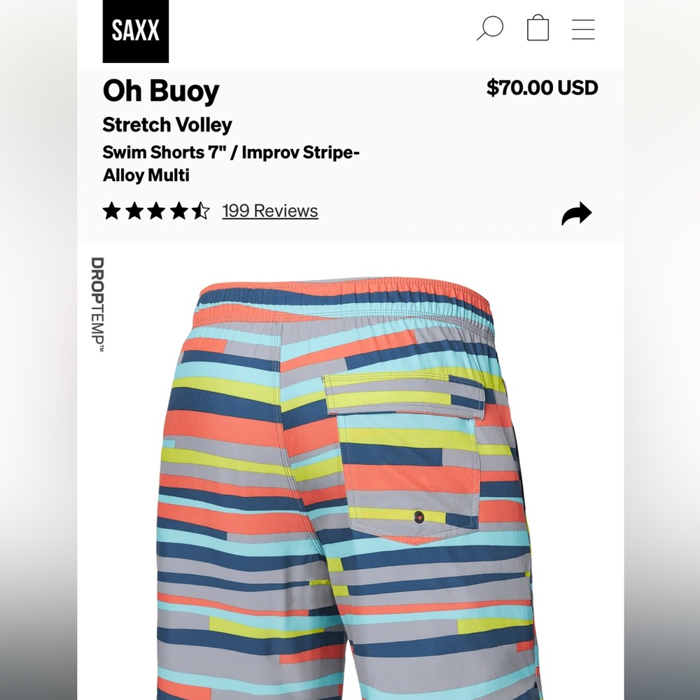 OH BOUY Stretch Volley
Swim Shorts 7" / Improv Stripe-Alloy Multi